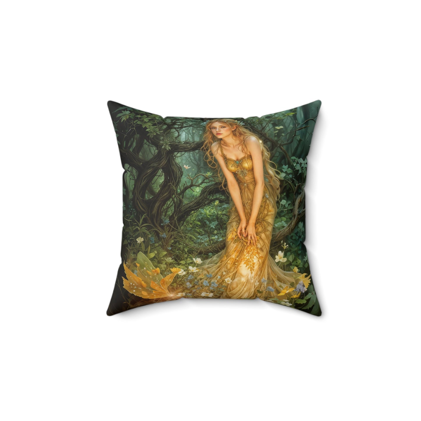 Square Pillow - Mid-Summer's Eve Fairy Forest Art by Fairyhill Studio