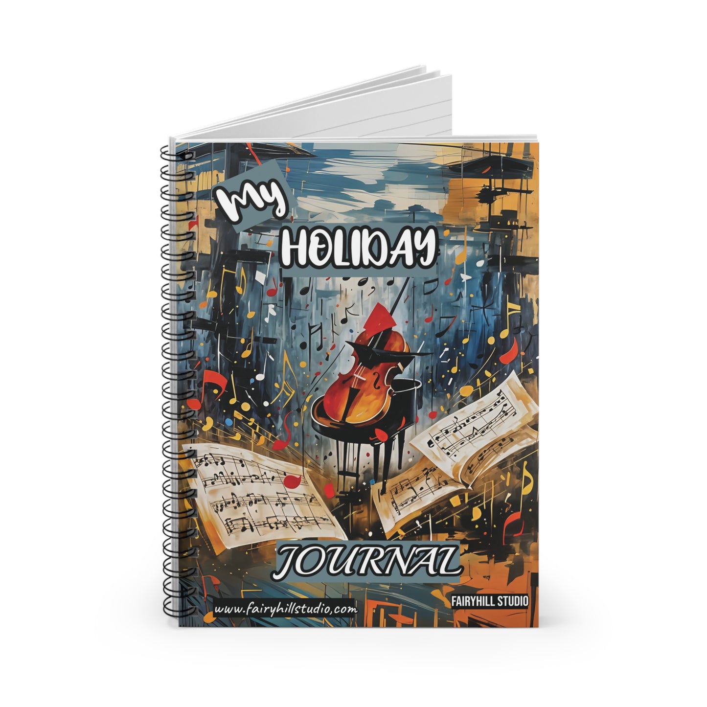 Spiral Notebook Christmas holiday journal with violin and music  notes - Ruled Line