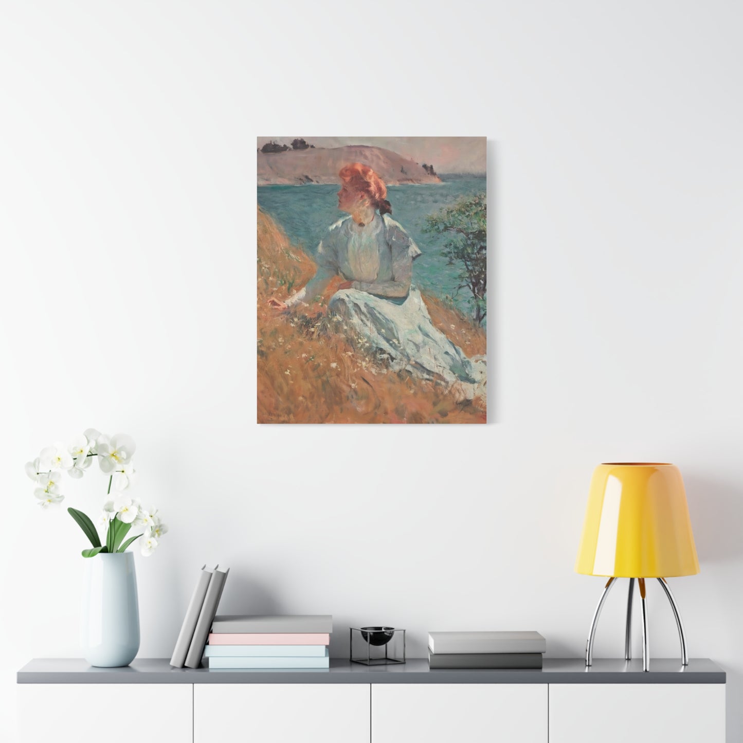 Canvas Art - Monet Style Floral Serenity with Elegant Woman and Flower Basket, Stretched Matte 1 25"