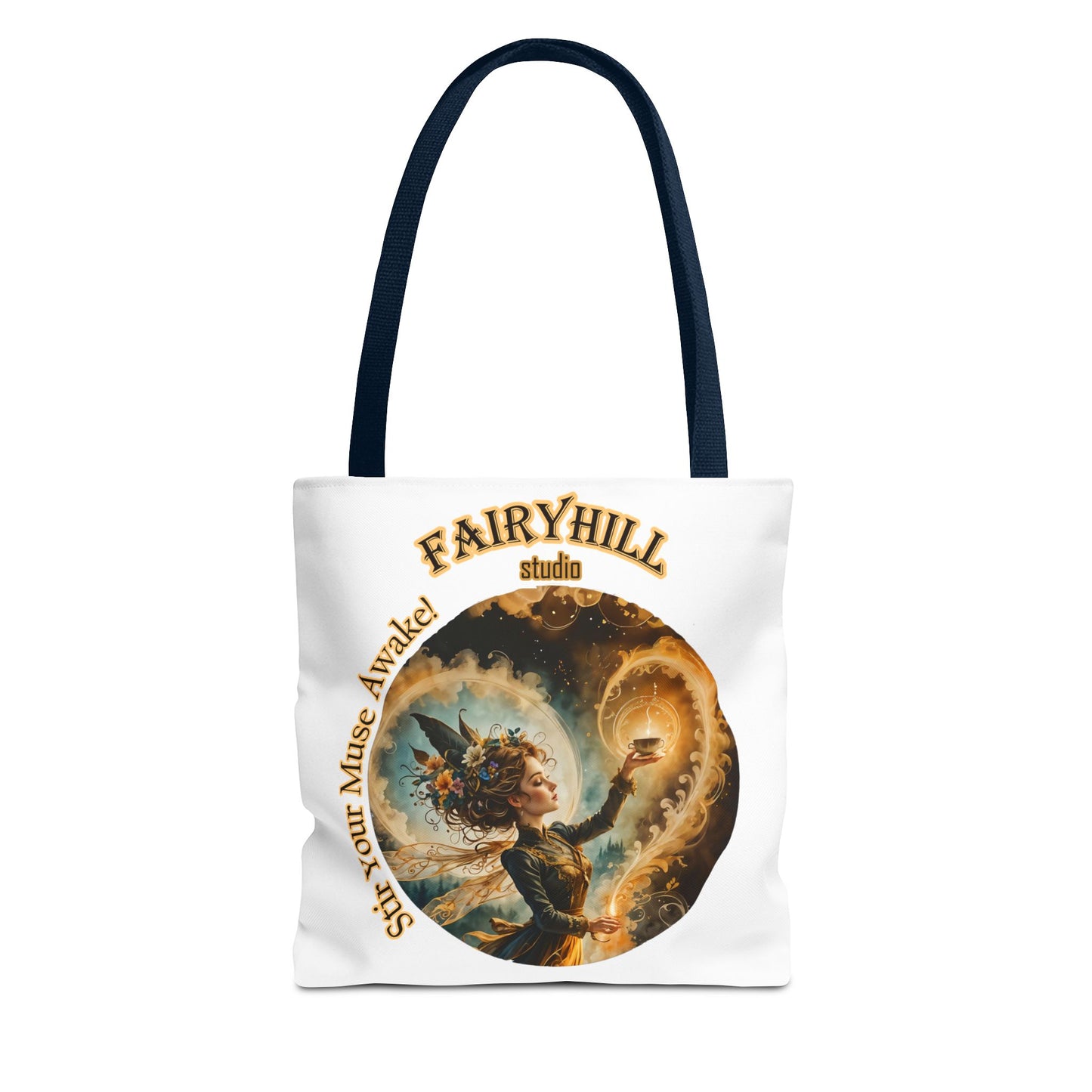 Coffee Fairy Tote Bag - 'Stir your muse awake' Quote Art by Fairyhill Studio