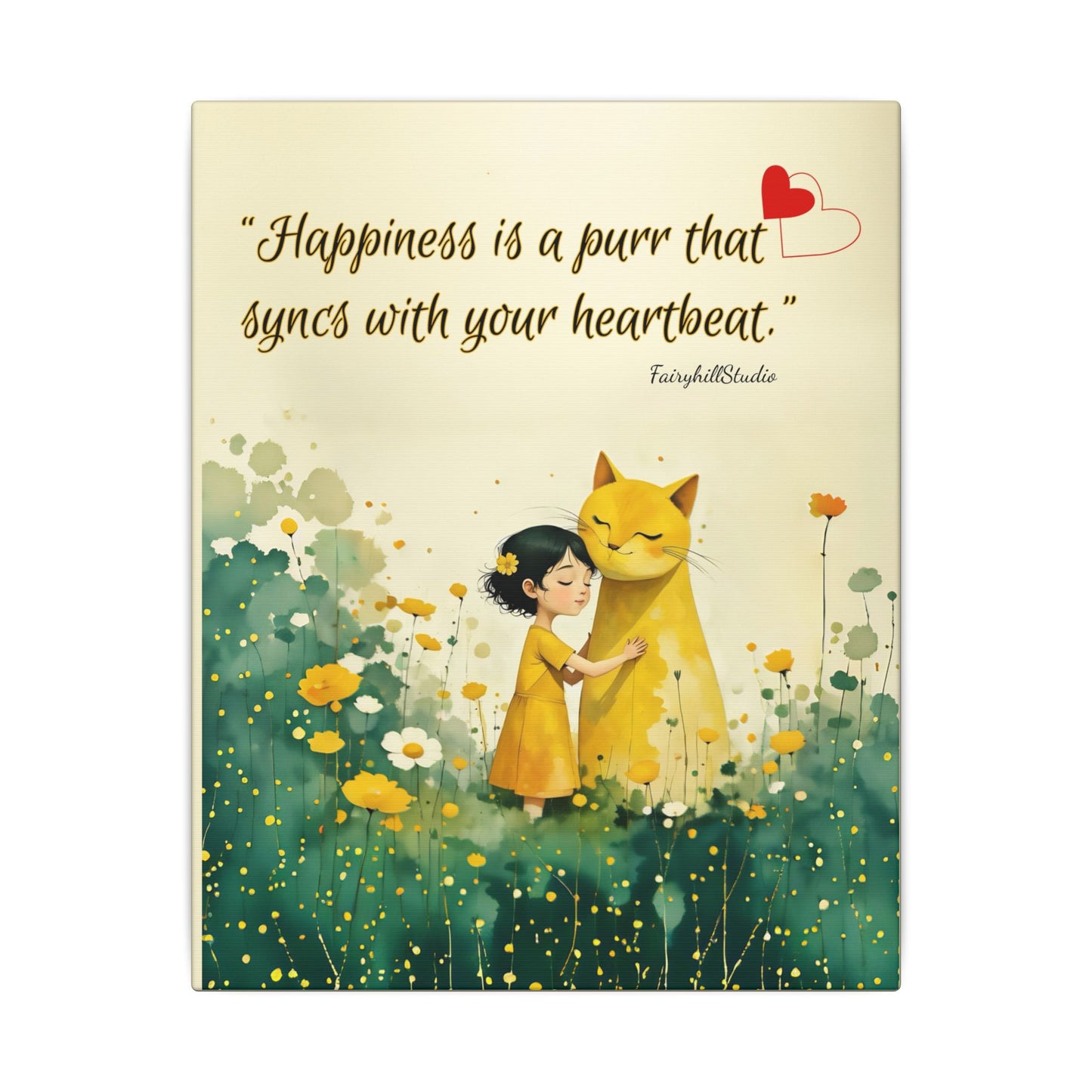 Whimsical Canvas Art Print, Syncs with Your Heartbeat Decor, Cat and Girl Illustration, Home & Kids Room Decor, For Cat Lovers