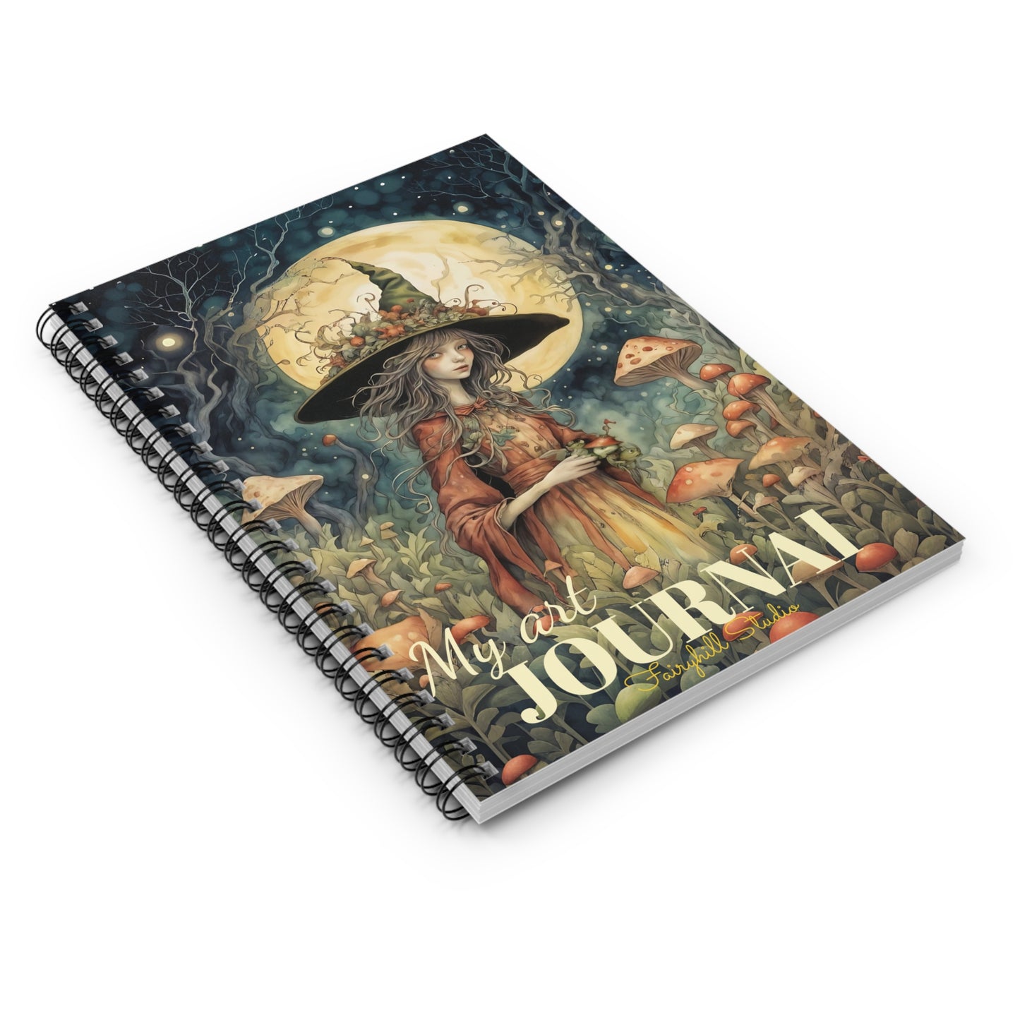 Spiral Notebook - Be Mindful Moon Witch with mushrooms art Journal