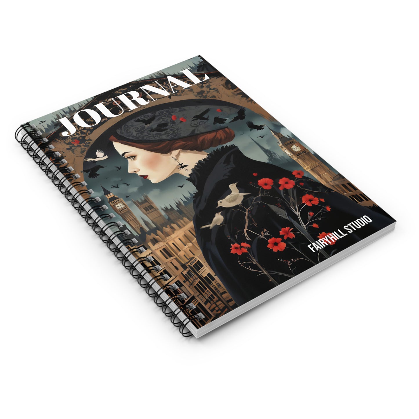 Spiral Journal / Notebook1940's Fashion Model on London City Background Art