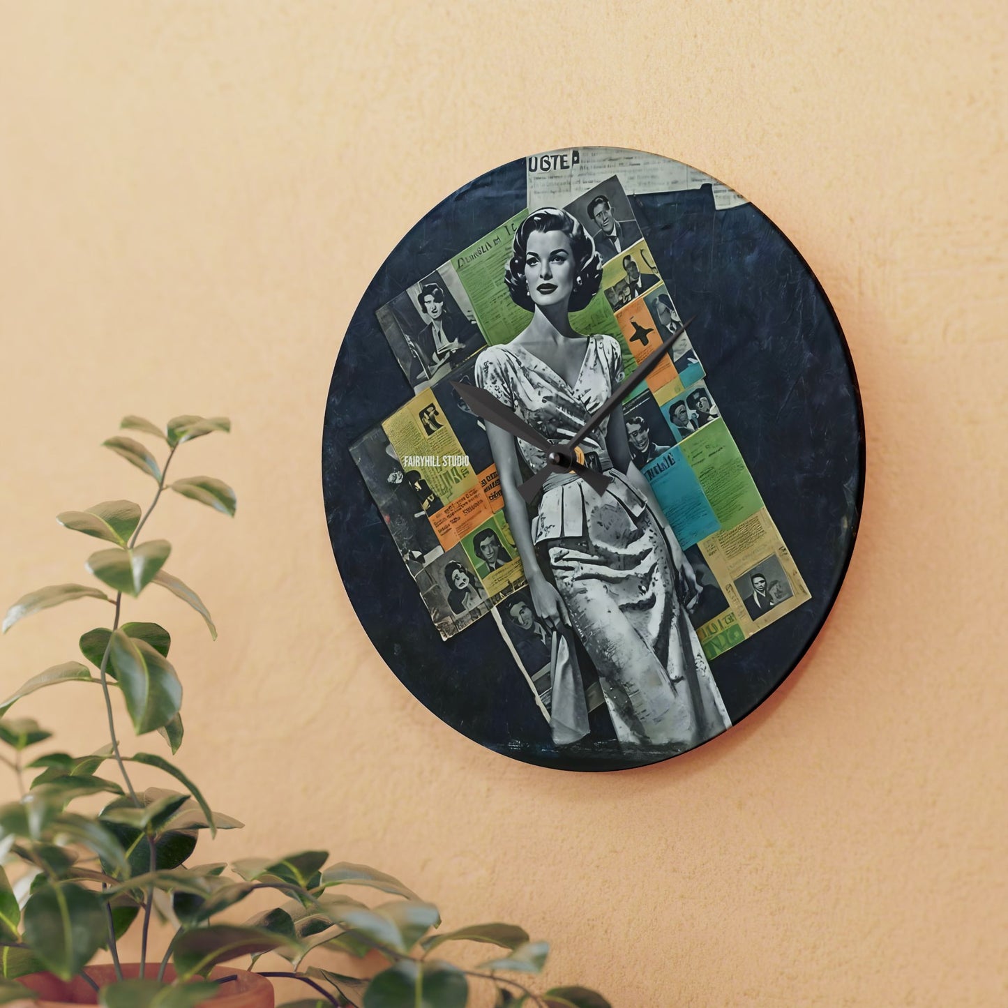 Acrylic Wall Clock - Vintage Hollywood Movie Star Art Deco Design