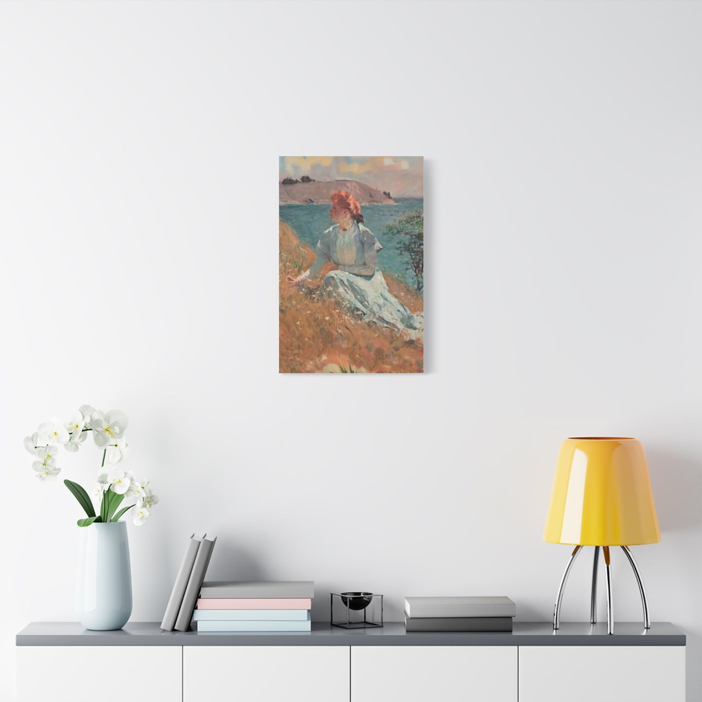 Canvas Art - Monet Style Floral Serenity with Elegant Woman and Flower Basket, Stretched Matte 1 25"