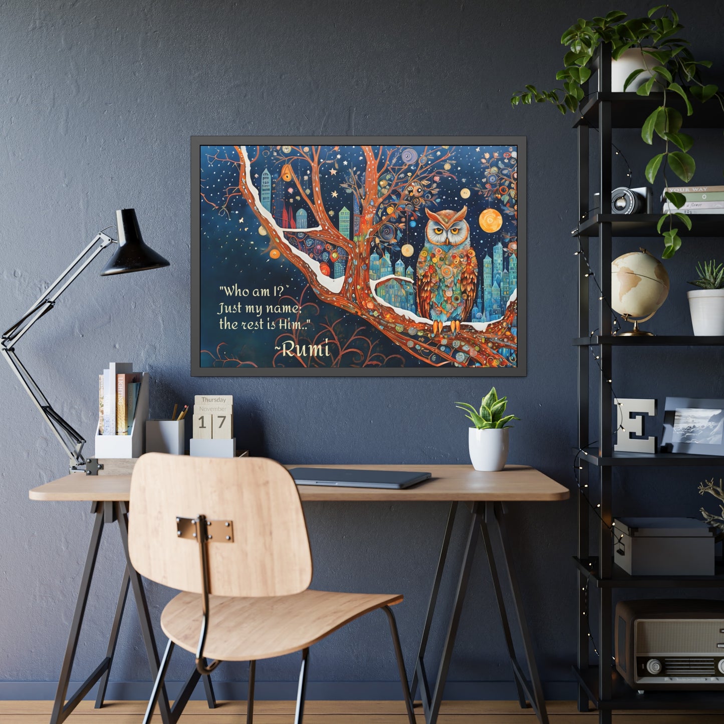 Framed Owl Rumi quote spiritual Owl Poster art by Fairyhill Studio