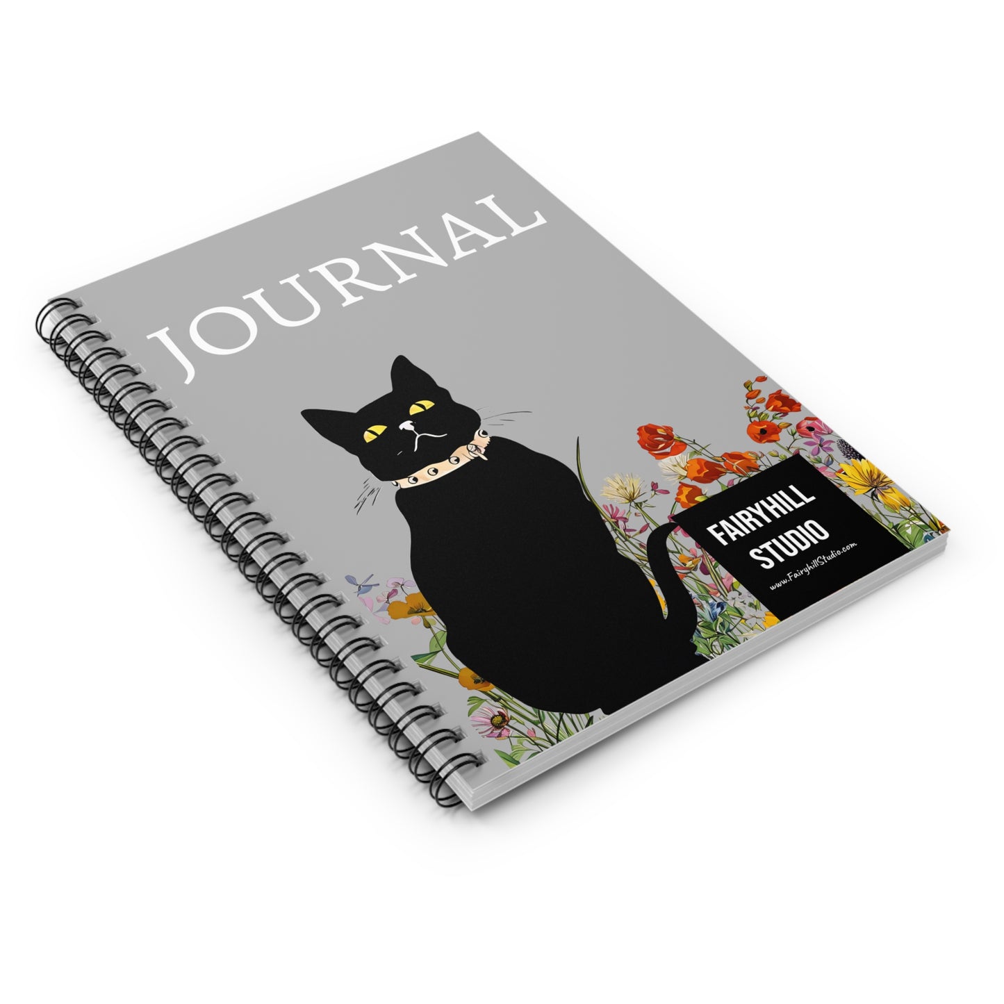 Fairy Hill Studio "Black Cat   Journal, Spiral Notebook - Ruled Line