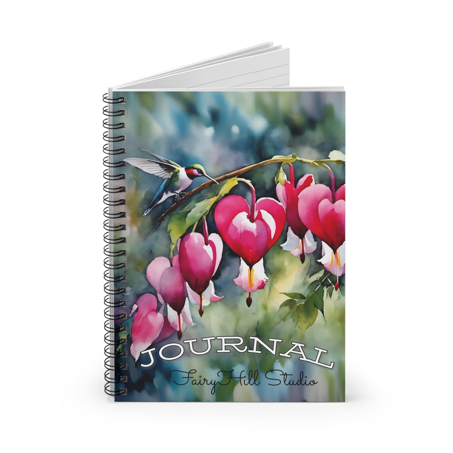 Spiral Notebook - Watercolor Hummingbird and Bleeding Hearts Art