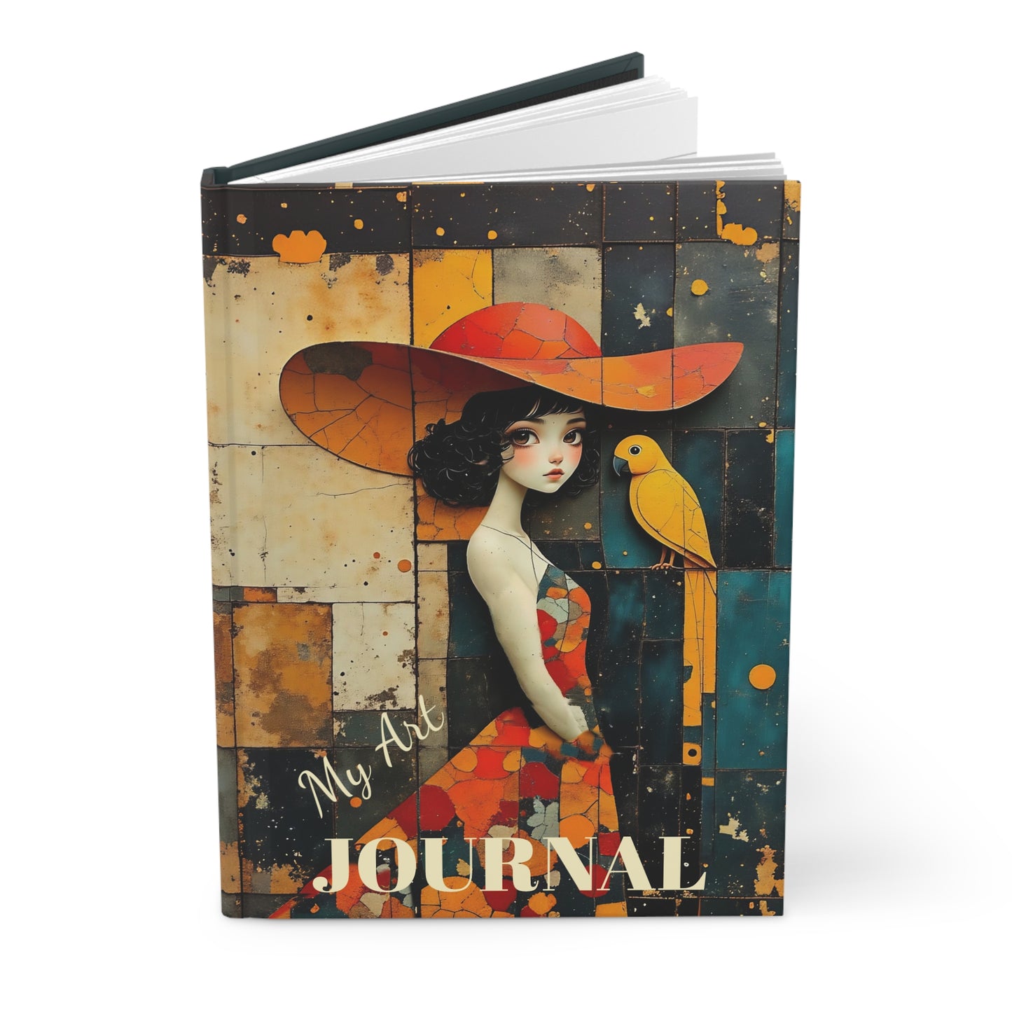 Girl with a yellow parrot  art Mindful  Journal Hardcover