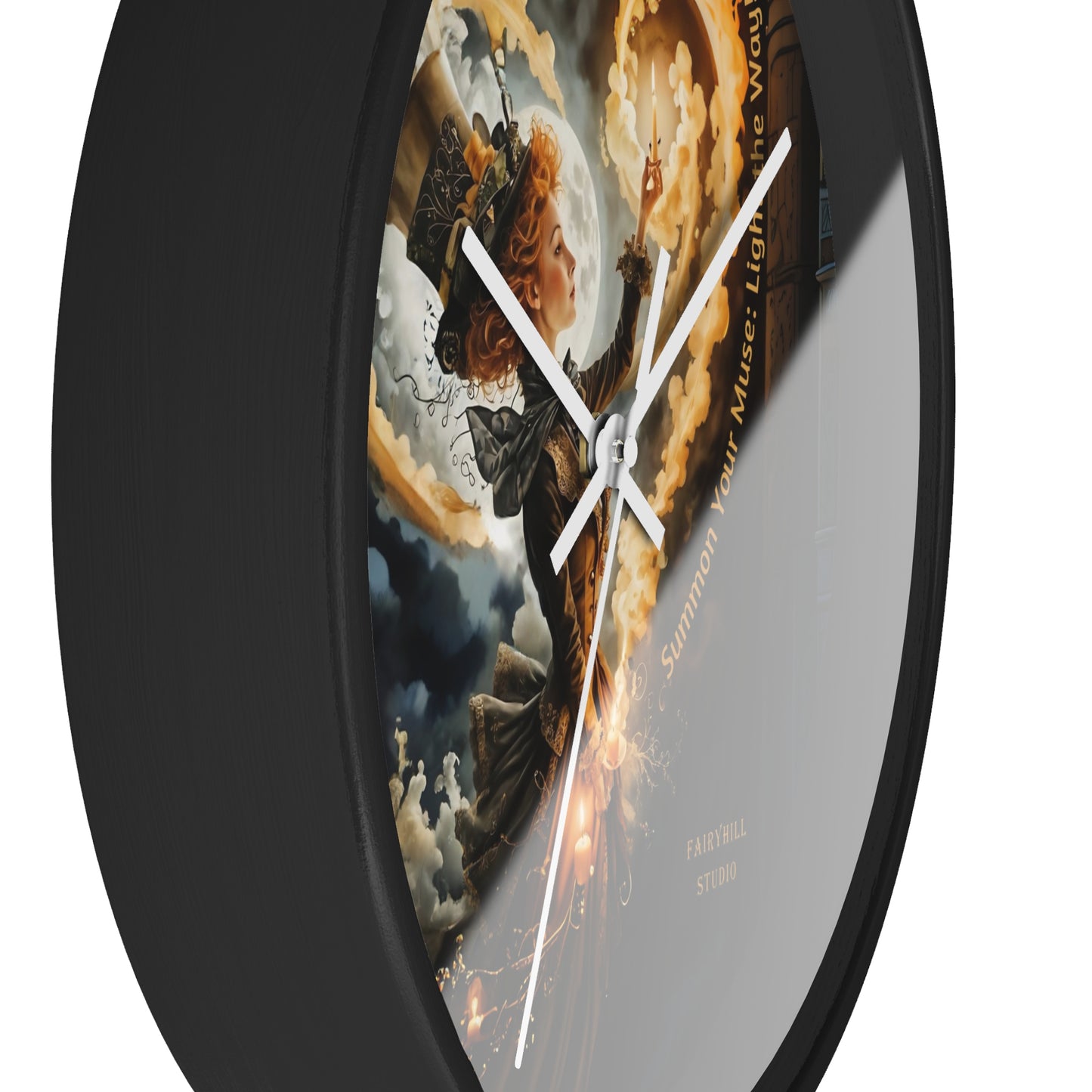 Acrylic Wall Clock - Mad Hatter Fairy Muse with Candle Art by Fairyhill Studio