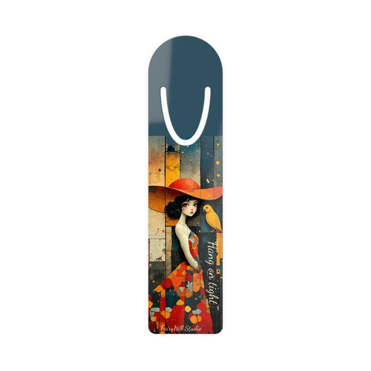 Parrot & Girl Illustration Bookmark, Cute Metal Bookmark, Gift for Parrot Lovers, Reading Accessory, Book Lover Gift, Unique Gift Idea