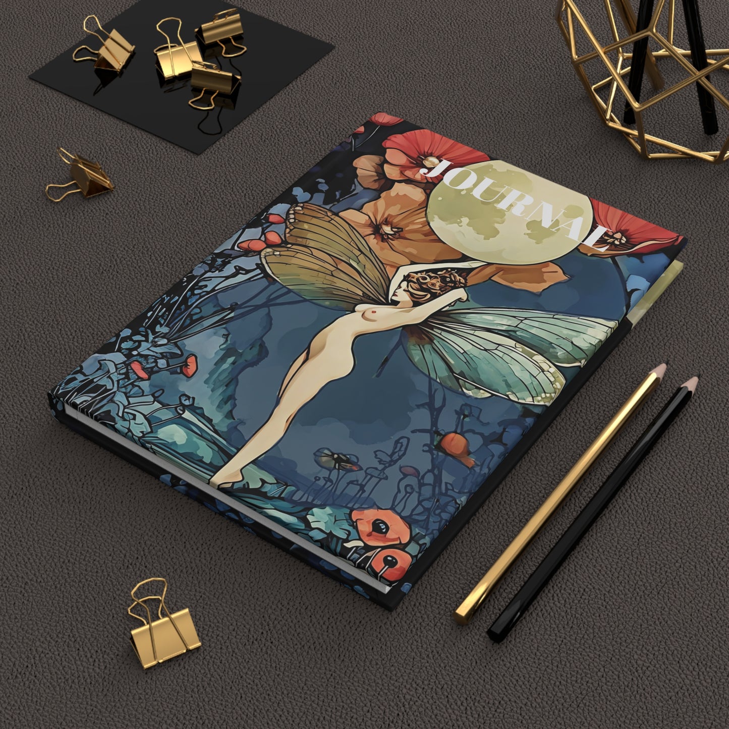 Hardcover Journal Matte - Nude Moon Fairy Holding Moon Night Scene