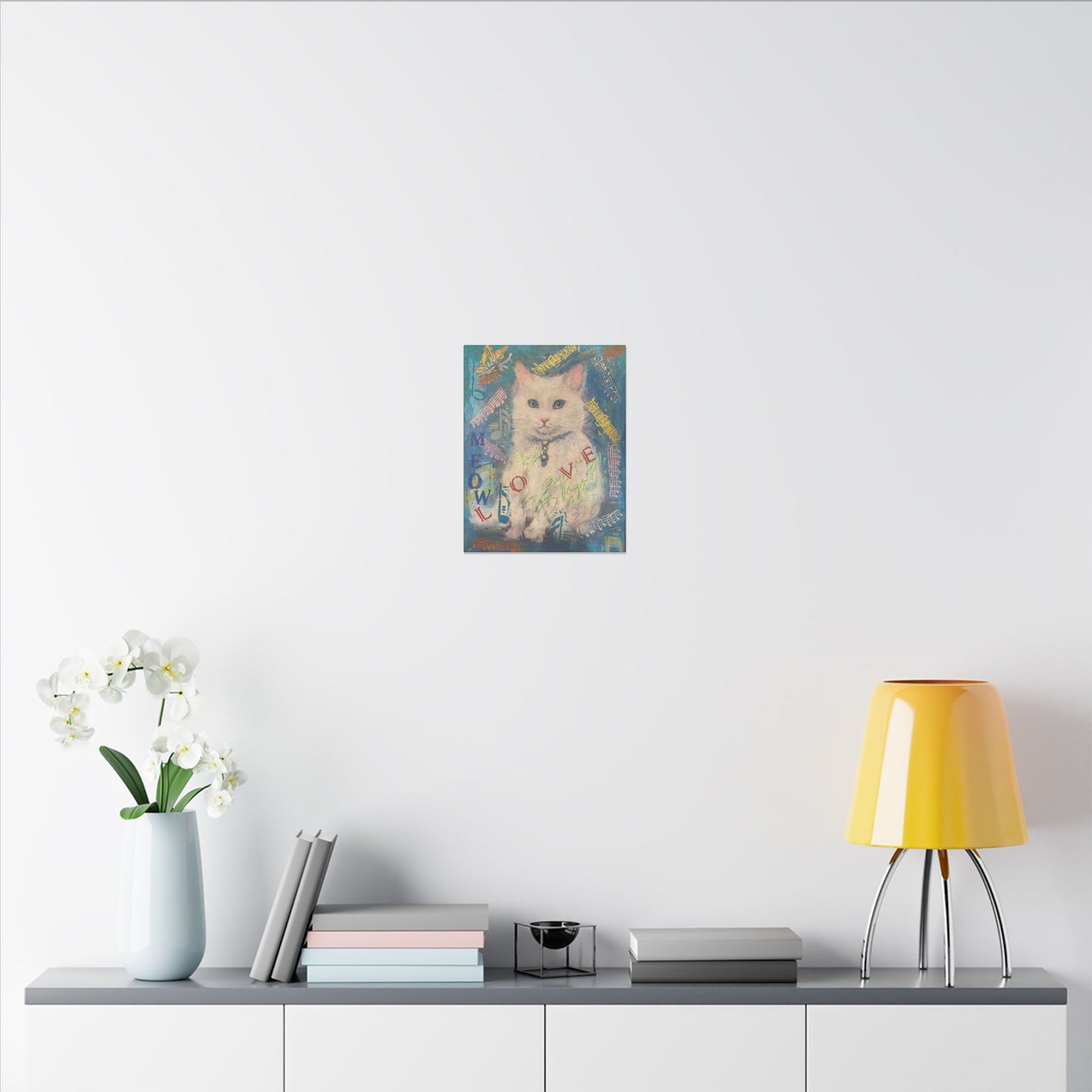 Canvas Wall Art: White Cute Cat Matte Canvas, Stretched, 0.75&quot; by FairyHill Studio