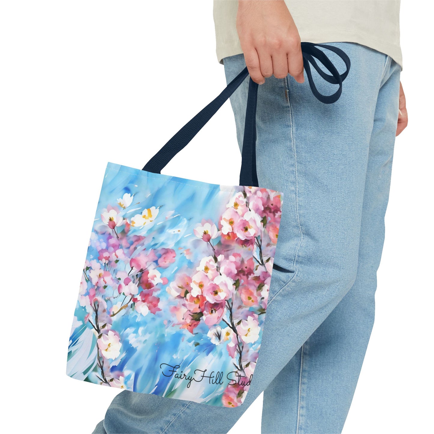 Canvas Tote Bag with Floral Cherry Blossom Design