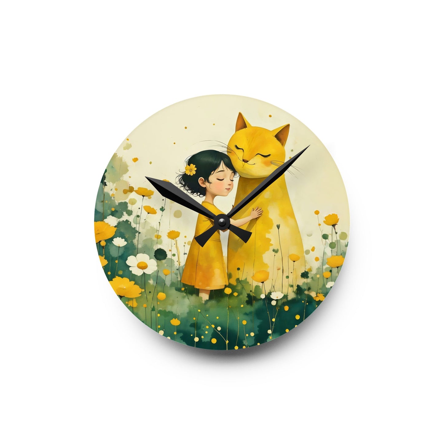 Girl with yellow cat Acrylic Wall Clock