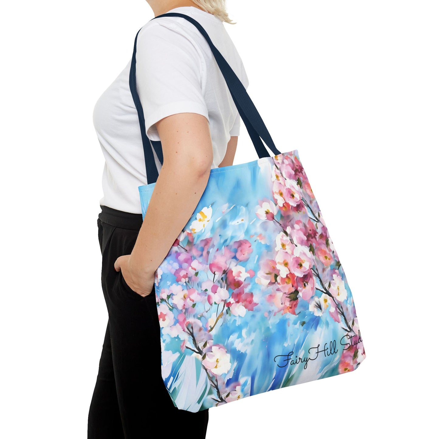 Canvas Tote Bag with Floral Cherry Blossom Design