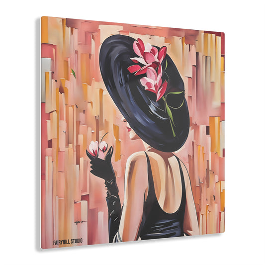 Art Acrylic Prints FairyHill Elegant Woman Black Hat Pink Margarita Drink Wall Decor