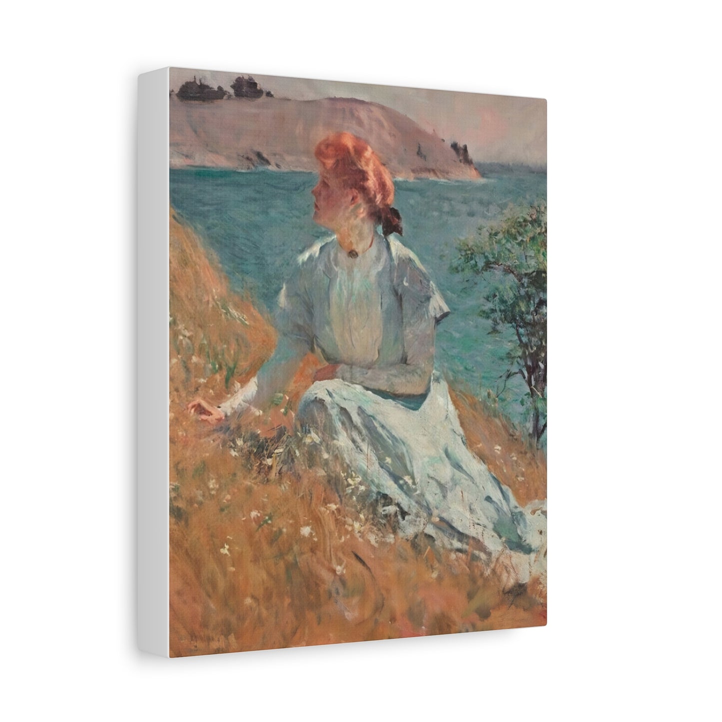 Canvas Art - Monet Style Floral Serenity with Elegant Woman and Flower Basket, Stretched Matte 1 25"