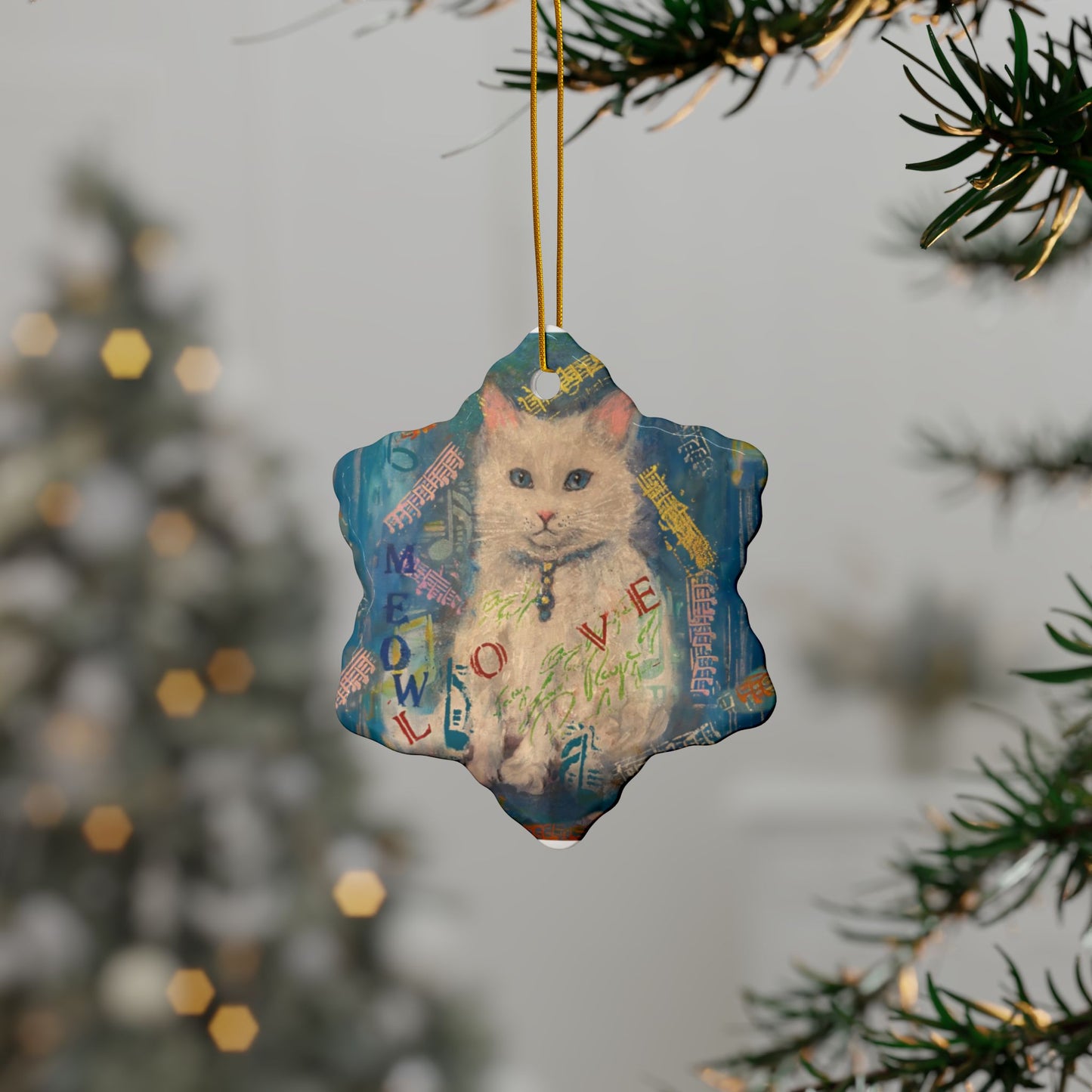 Ceramic Ornaments, Snowy Cat, 2-Side Print