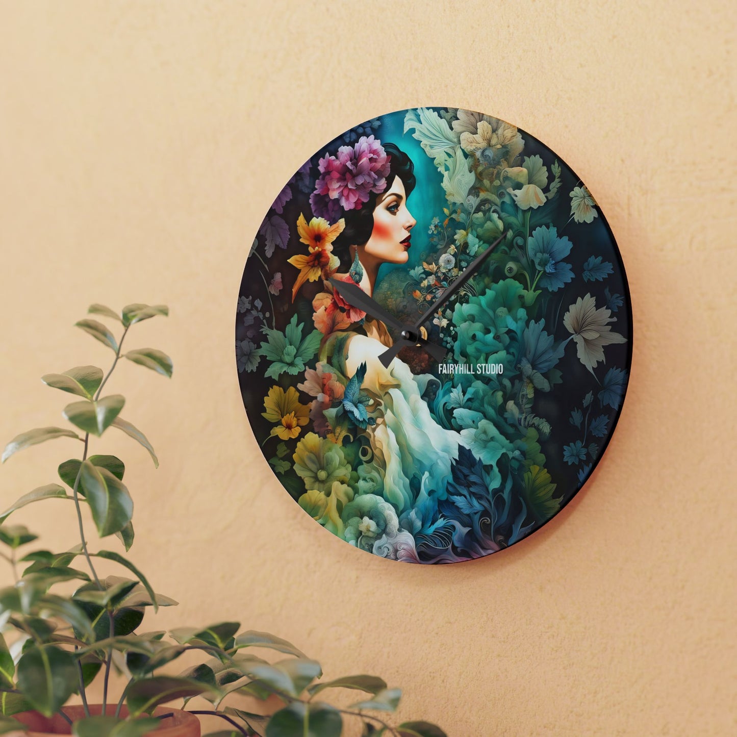 Acrylic Wall Clock Flower Garden /Art