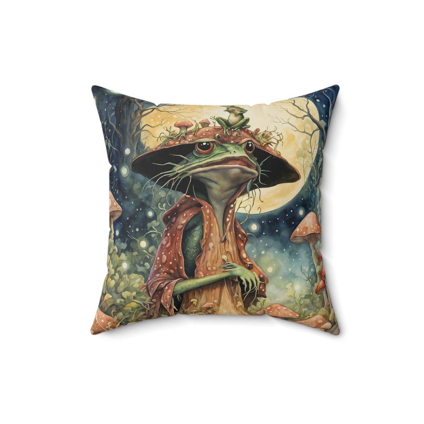 Mushroom Fairy Frog Square Pillow -  by Fairyhill Studio
