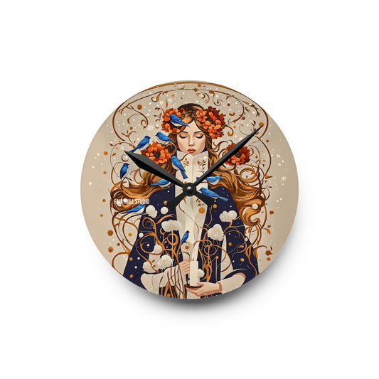 Acrylic Wall Clock - Blue Birds in Winter