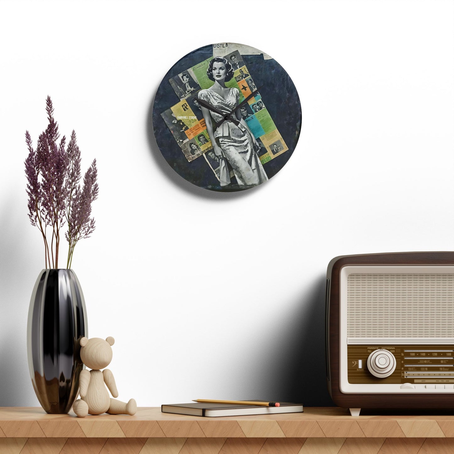 Acrylic Wall Clock - Vintage Hollywood Movie Star Art Deco Design
