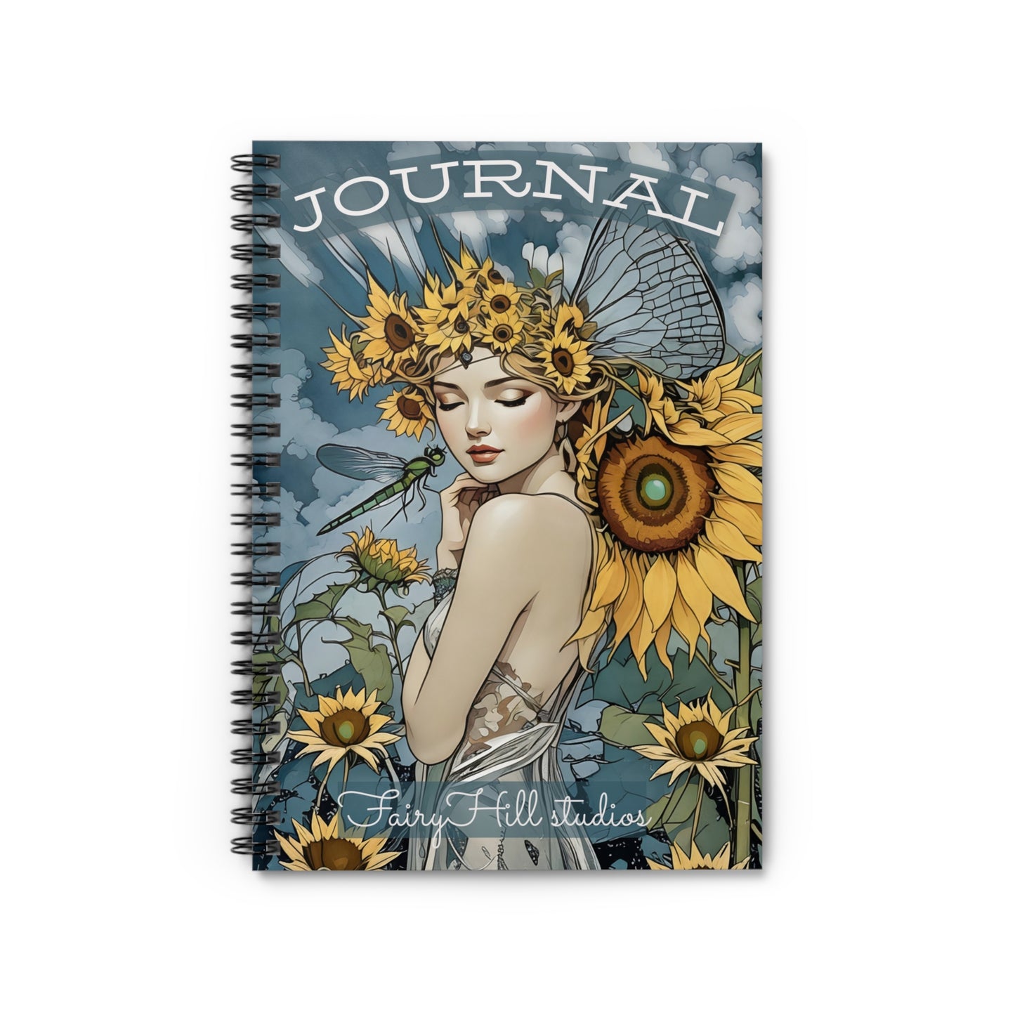 Spiral Notebook  a girl with Sunflowers /FairyHill Studio Journal Ruled Line Journal
