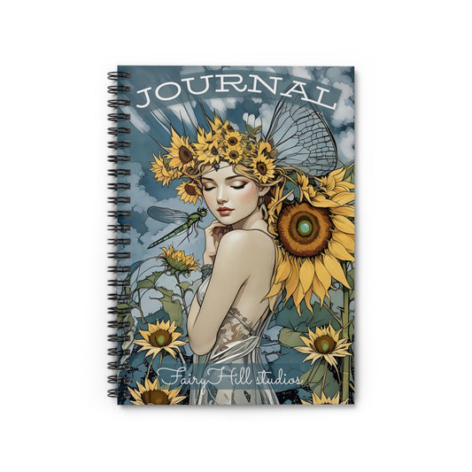 Spiral Notebook  a girl with Sunflowers /FairyHill Studio Journal Ruled Line Journal