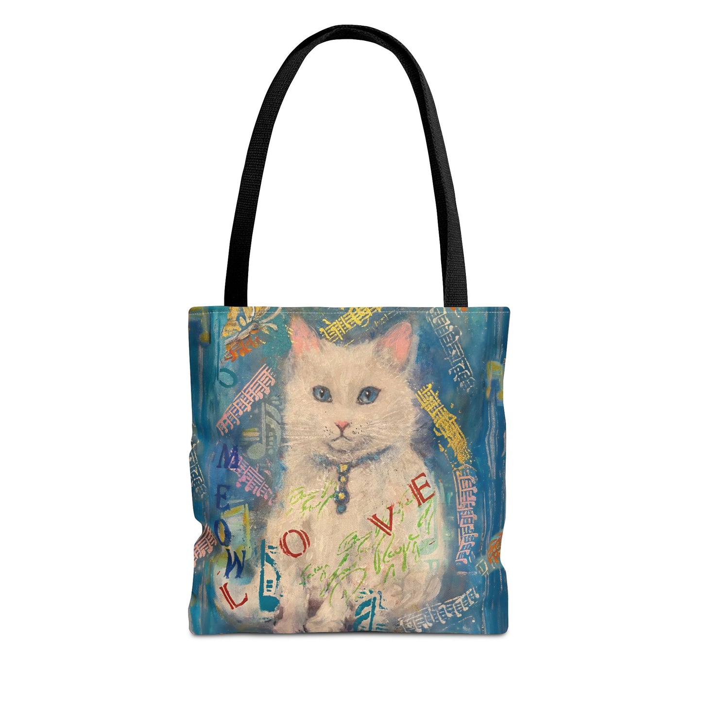 Tote Bag White Cat Good Vibes Only Wall Clock Art