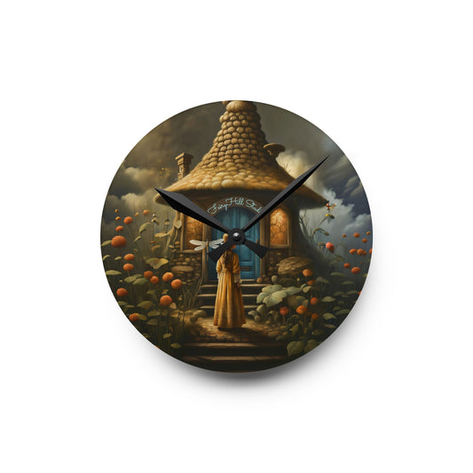 Wall Clock - Girl and Fairy Tale Cottage Design