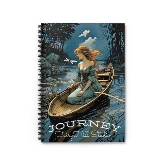 Spiral Notebook - Girl in a Boat on a River with Dragonfly Art