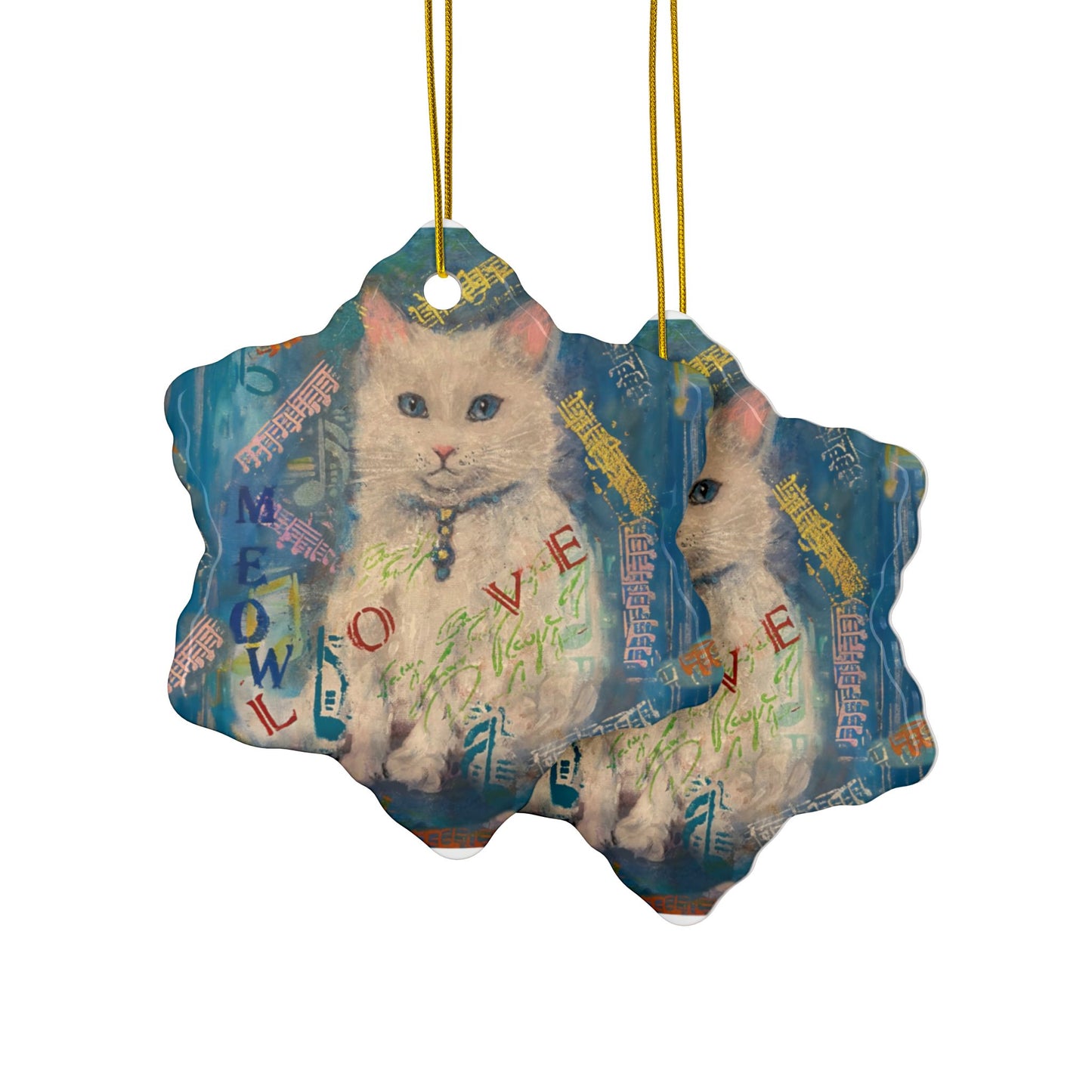 Ceramic Ornaments, Snowy Cat, 2-Side Print