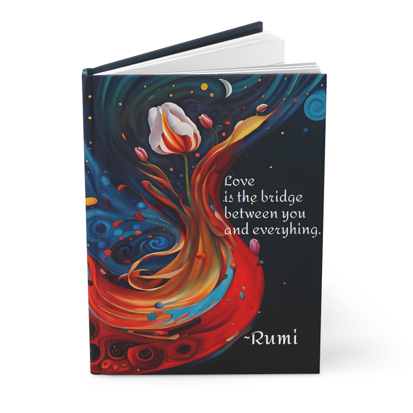 Hardcover Journal - Rumi Spiritual 'Love is the Bridge' Quote Art by Fairyhill Studio