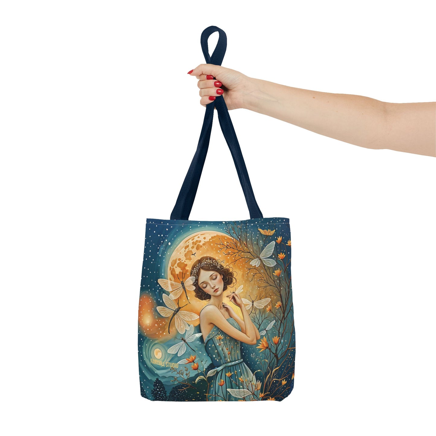 Dragonfly Tote Bag with Girl Art by Fairyhill Studio