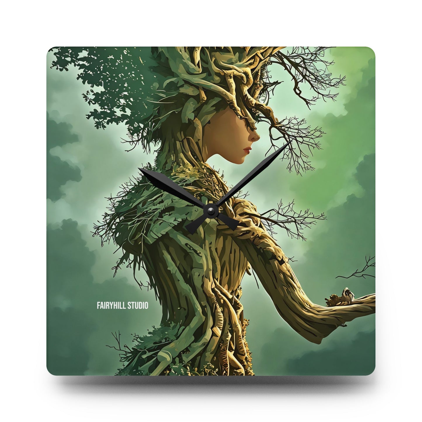 Wall Clock - Tree Dryad Art Featuring a Woman Tree Spirit