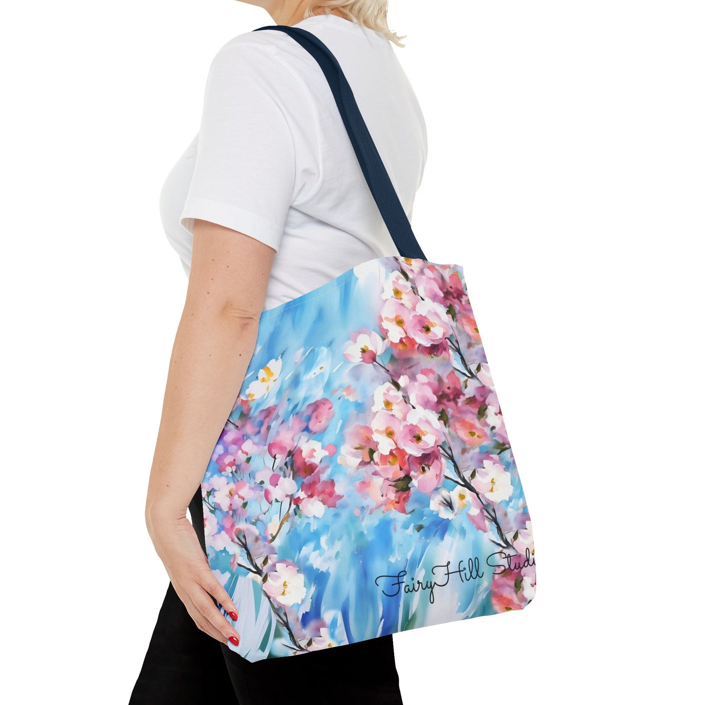 Canvas Tote Bag with Floral Cherry Blossom Design