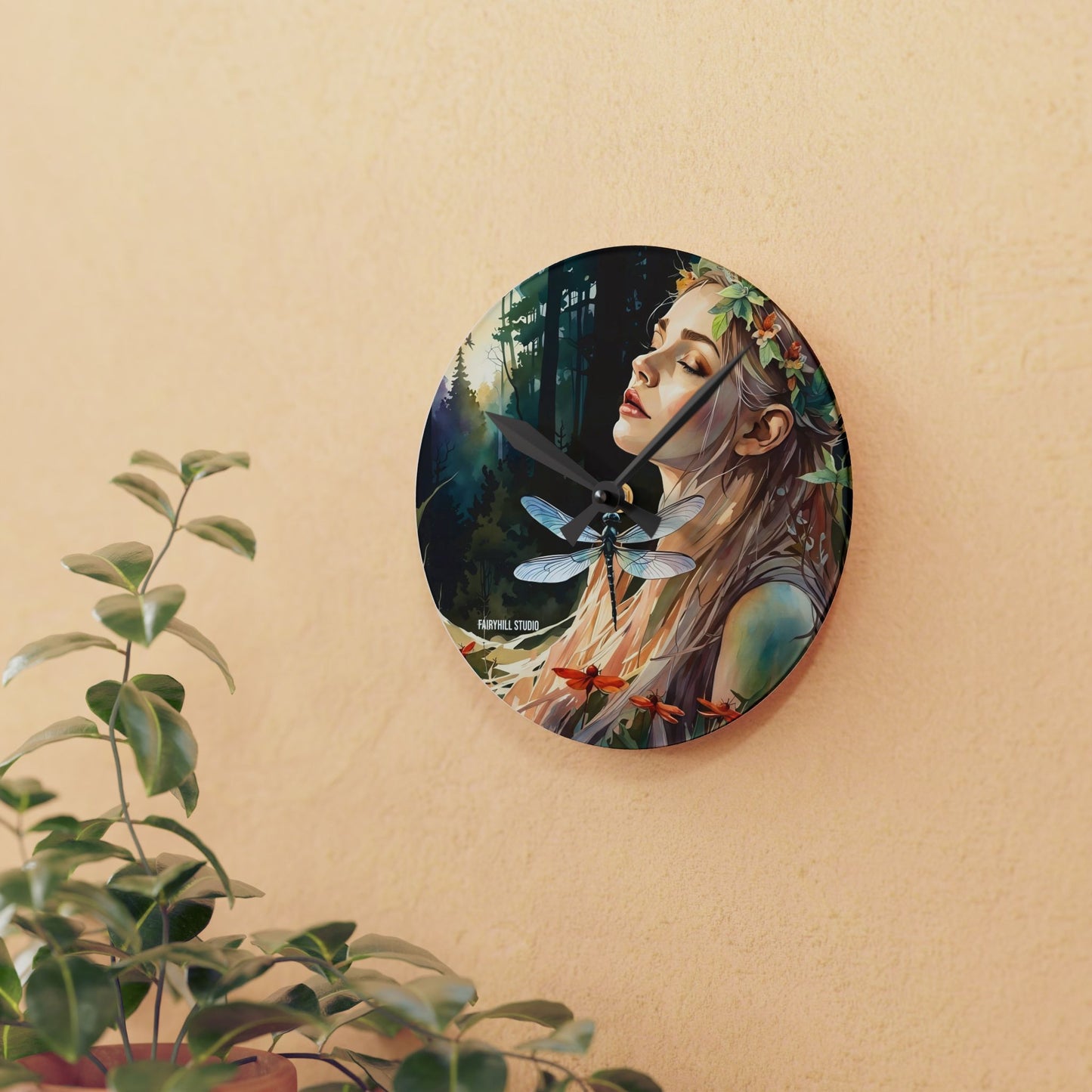 Acrylic Wall Clock - Dragonfly Meditation