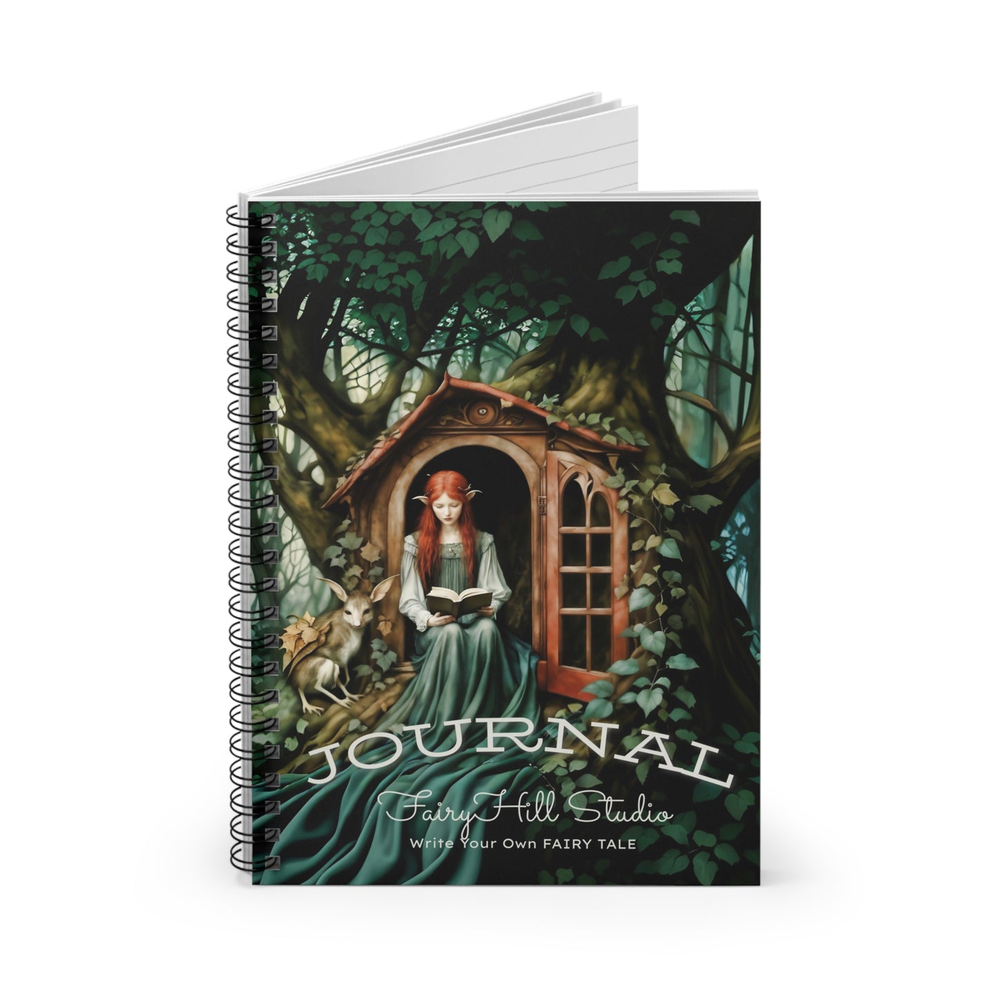 Art Journal: Fairy Tale Elf Princess Reading in Tree House Cottage
