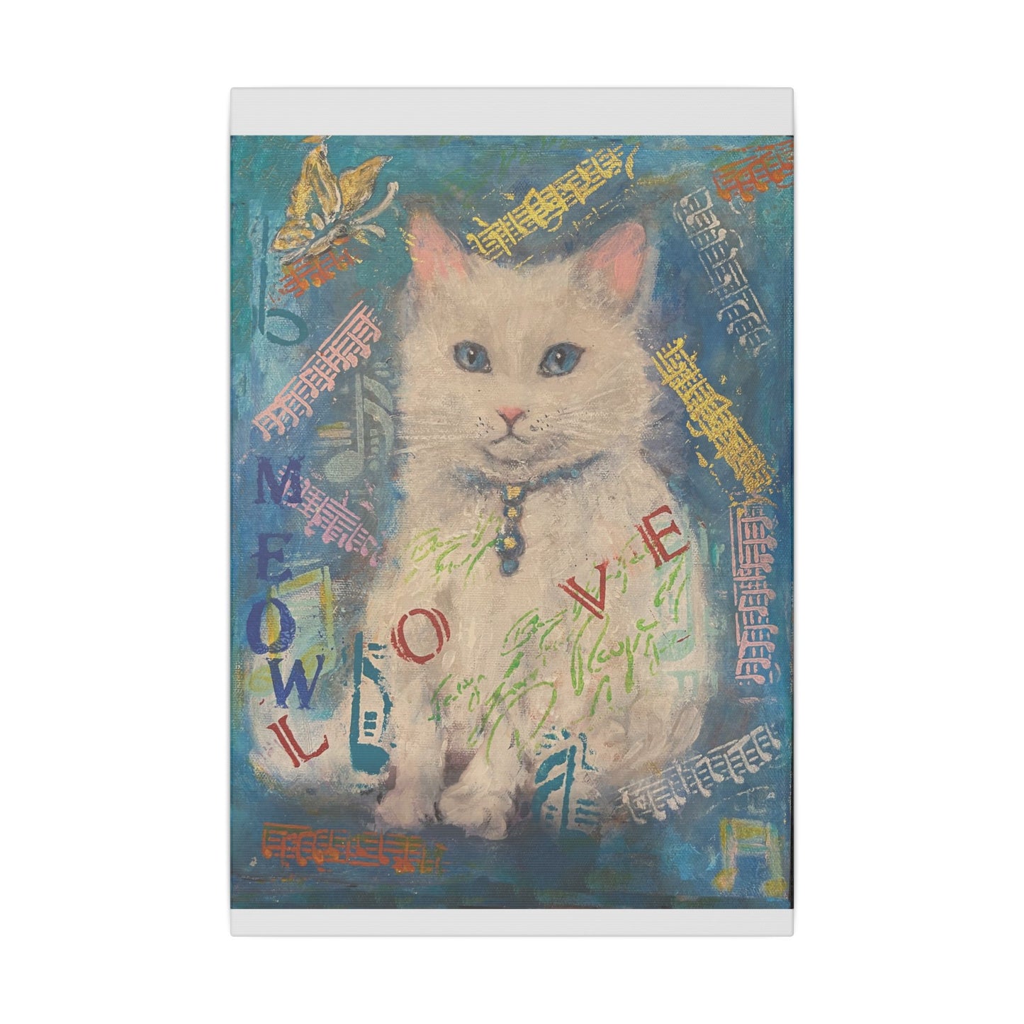 Canvas Wall Art: White Cute Cat Matte Canvas, Stretched, 0.75&quot; by FairyHill Studio