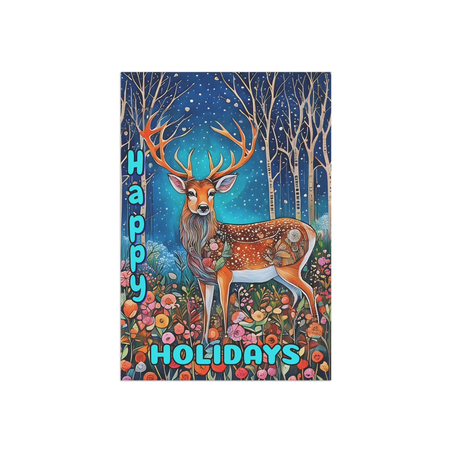 Garden Banner Deer Flag with vibrant colors and Happy Holidays Winter Yard Decor