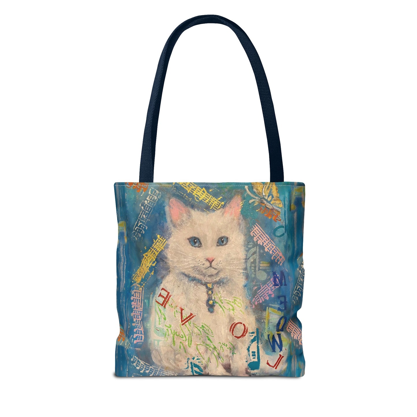Tote Bag White Cat Good Vibes Only Wall Clock Art