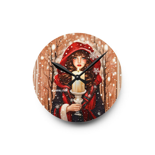 Acrylic Wall Clock -Winter Girl with a Christmas Candle