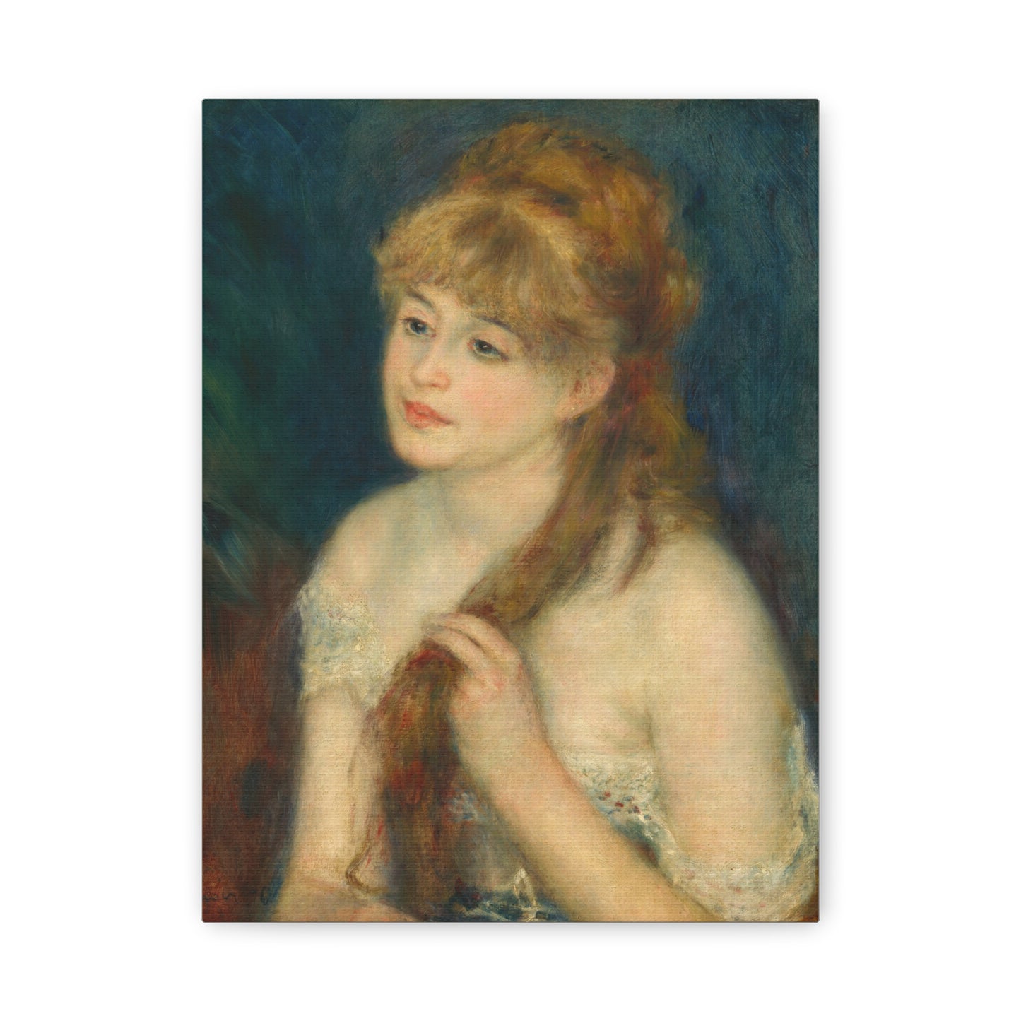 Canvas Art -   Young Woman Braiding Her Hair by Auguste Renoir, 1876 , Stretched Matte 1 25"