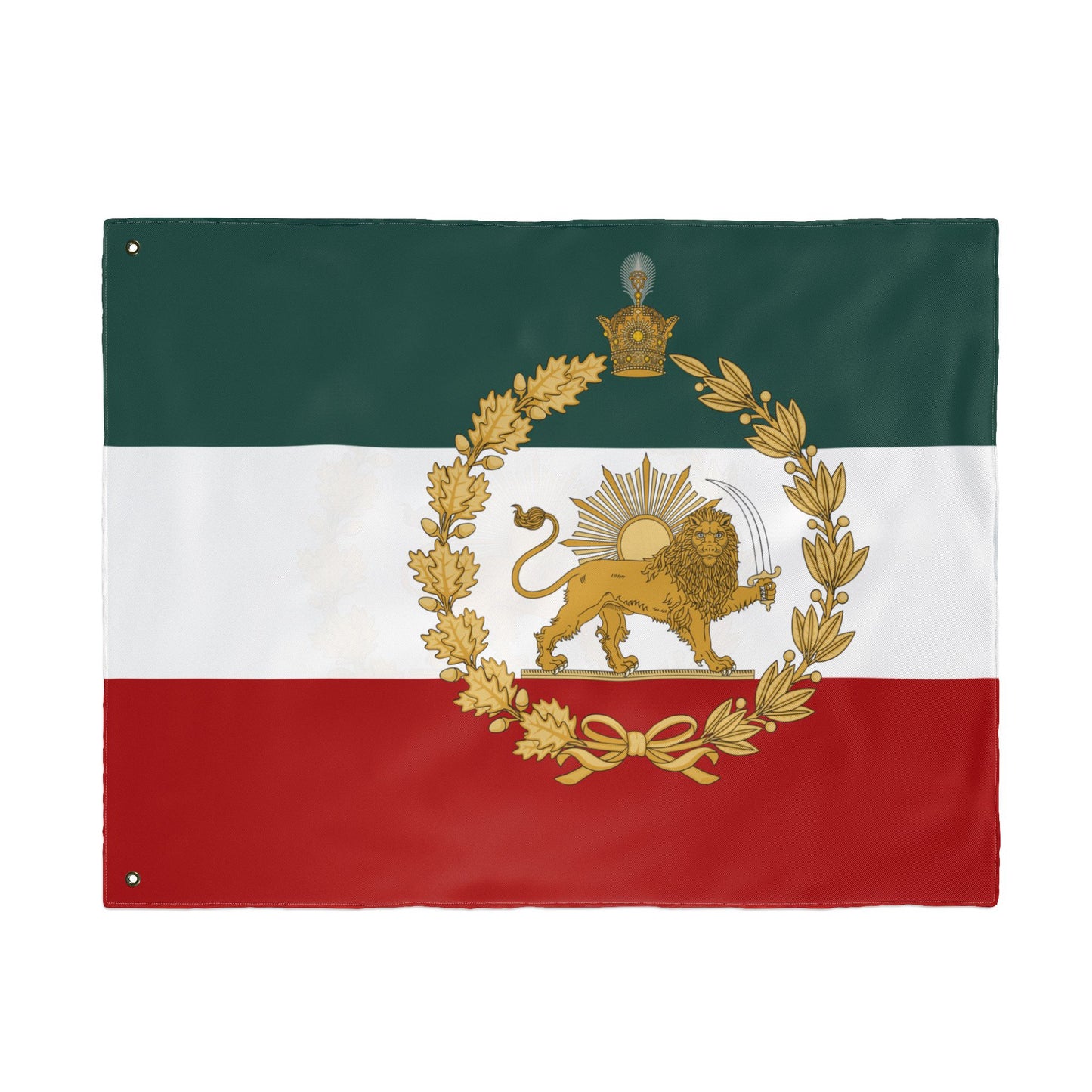 Imperial Iran Lion & Sun Flag with Pahlavi Crown and Golden Wreath (3x5 ft Double-Sided)