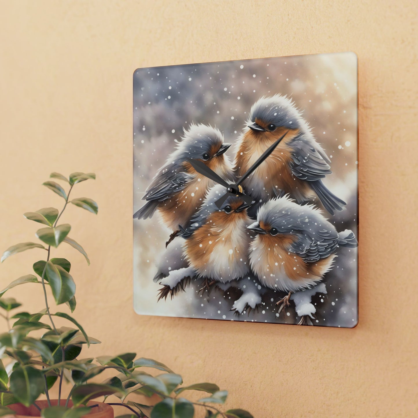 Winter Birds Acrylic Wall Clock