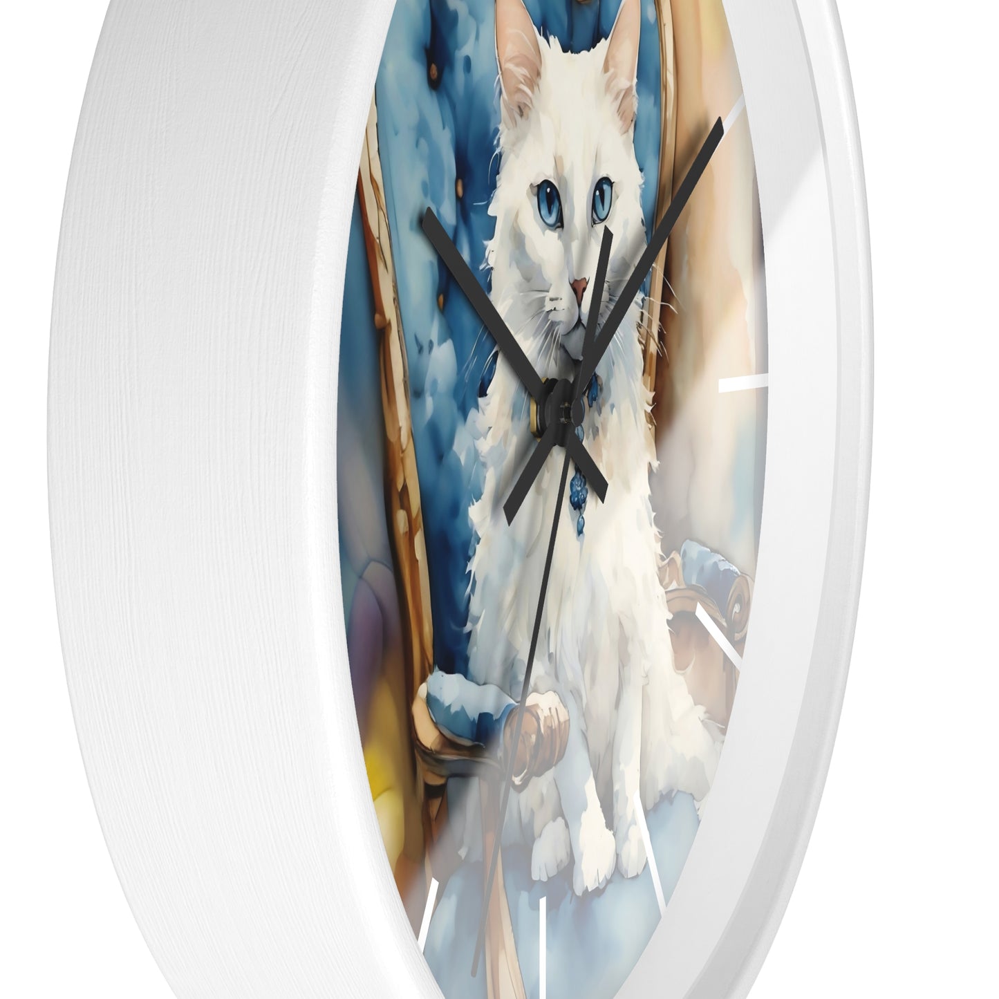 Fairy Hill Studio" White cat "  Wall Clock