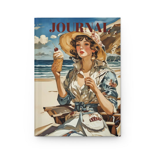 Hardcover Vintage Model with an icecram at the beach Art Matte