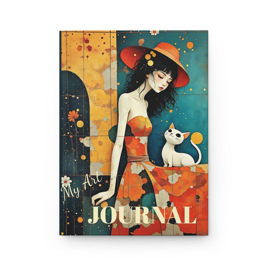 Girl with white cat art Mindful  Journal Hardcover
