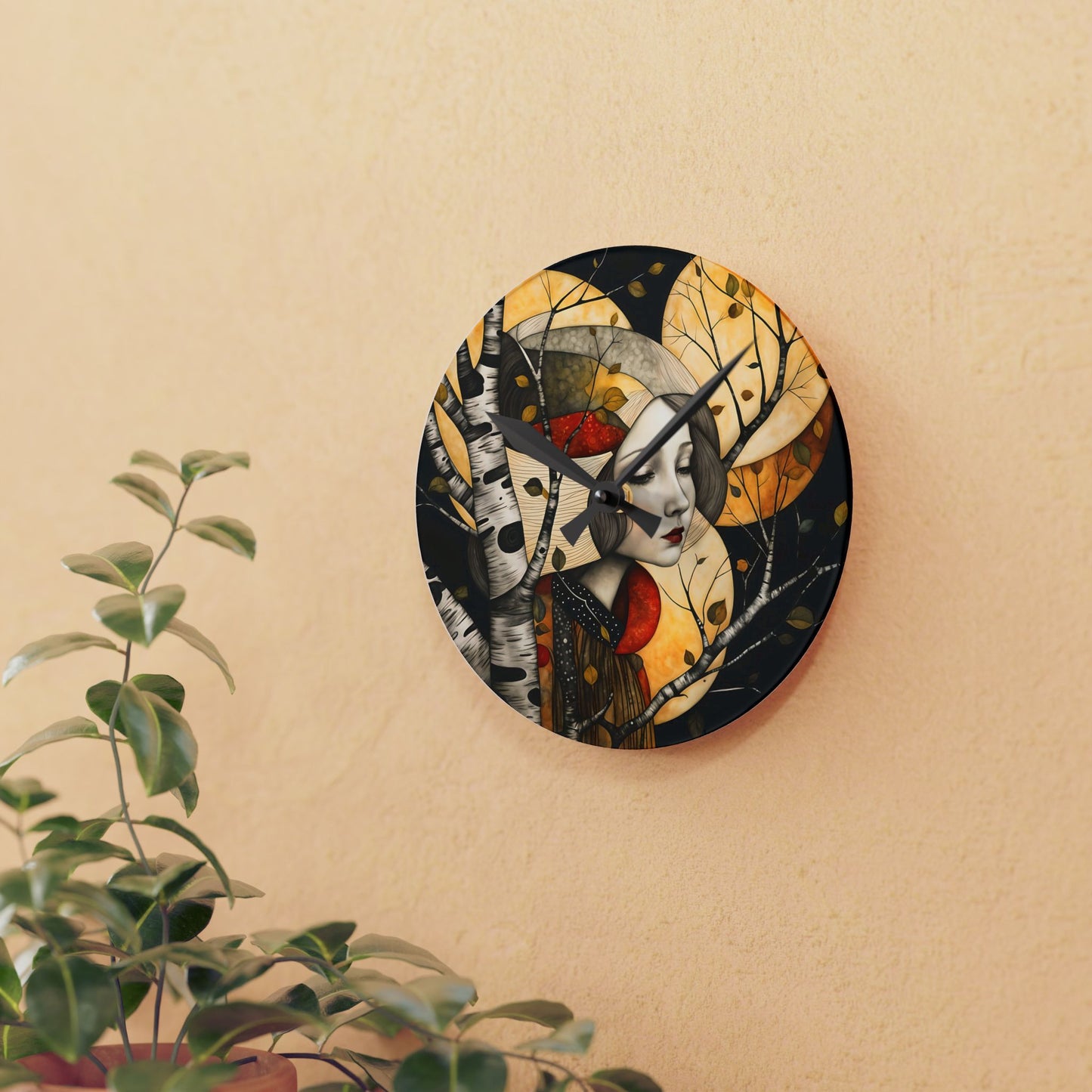 Acrylic Wall Clock - Girl with Moon Forest Art